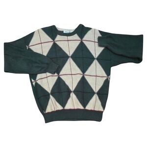 Vintage Argyle Crewneck Sweater Mens L Geometric Grandpa Style